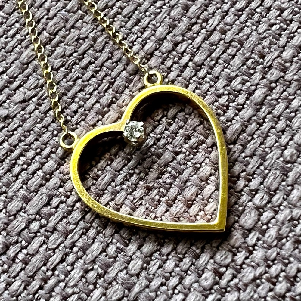 14K Gold 16.5” Cable Chain Necklace & Open Heart w/ Diamond *FREE SHIPPING* - Picture 3 of 11